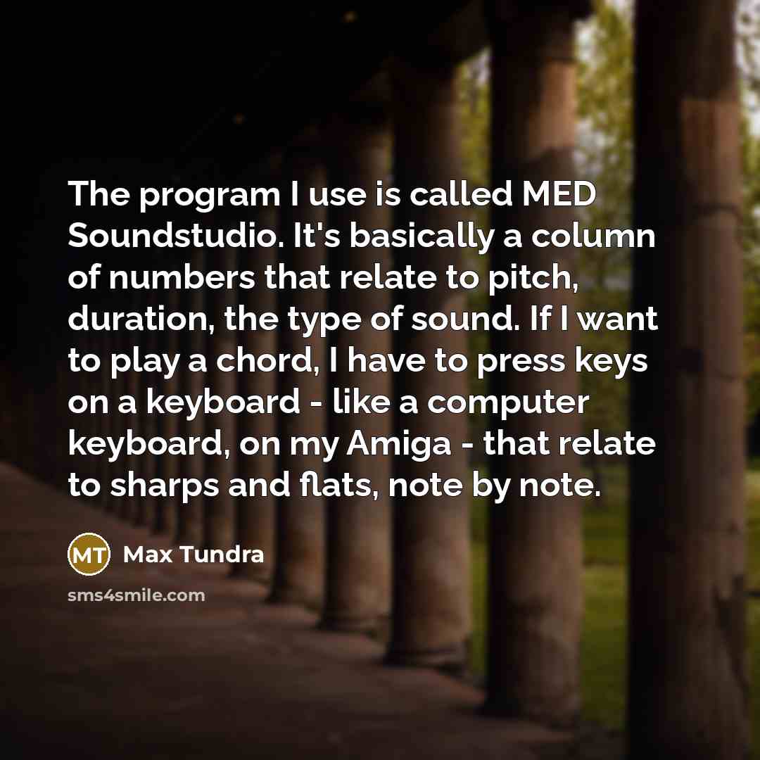“The program I use is called MED Soundstudio. It's basically…” quote by Max Tundra