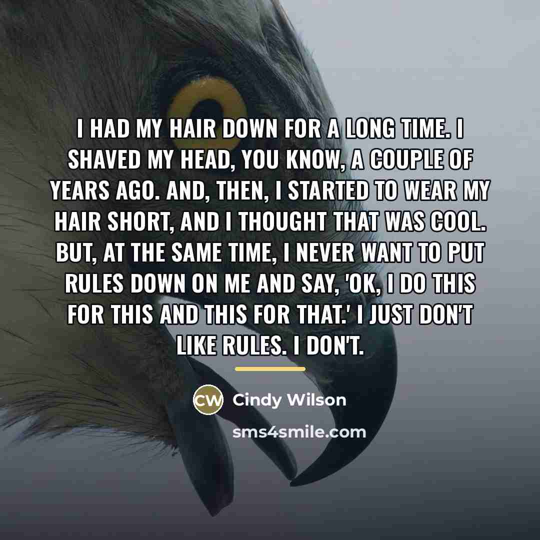 “I had my hair down for a long time. I…” quote by Cindy Wilson