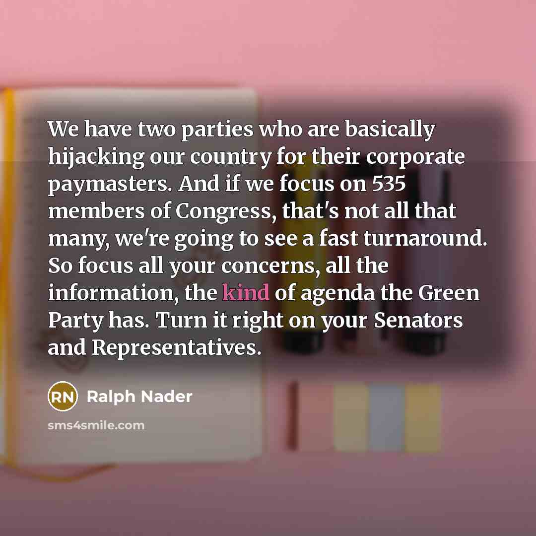 “We have two parties who are basically hijacking our country…” quote by Ralph Nader