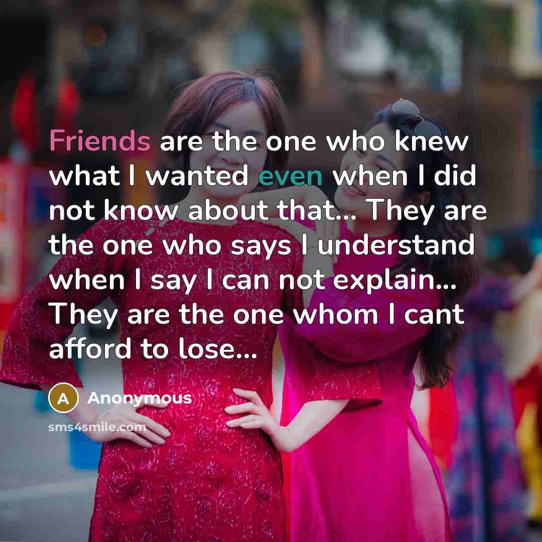 “Friends are the one who knew what I wanted even…” quote by Anonymous