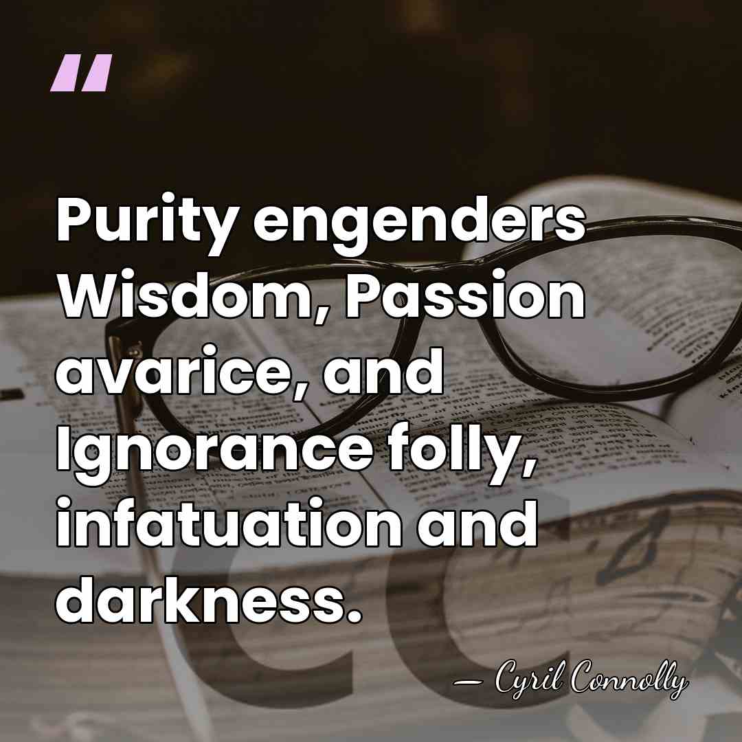 Purity engenders Wisdom, Passion avarice, and Ignorance folly, infatuation and darkness. - Cyril Connolly
