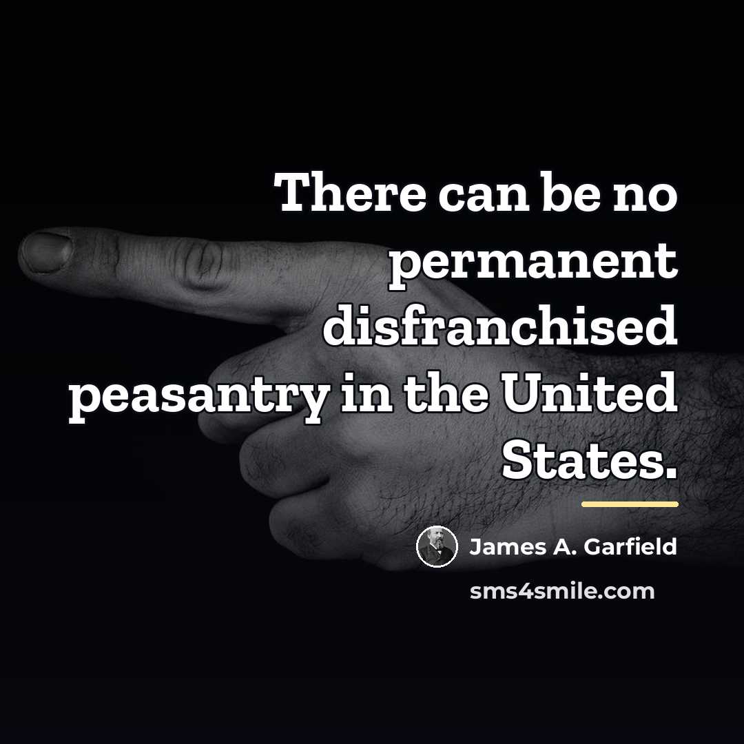 “There can be no permanent disfranchised peasantry in the United…” quote by James A. Garfield