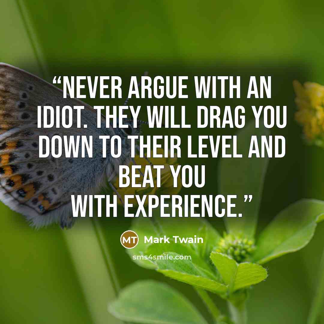 “Never argue with an idiot. They will drag you down to their level and beat you with experience.” quote by Mark Twain