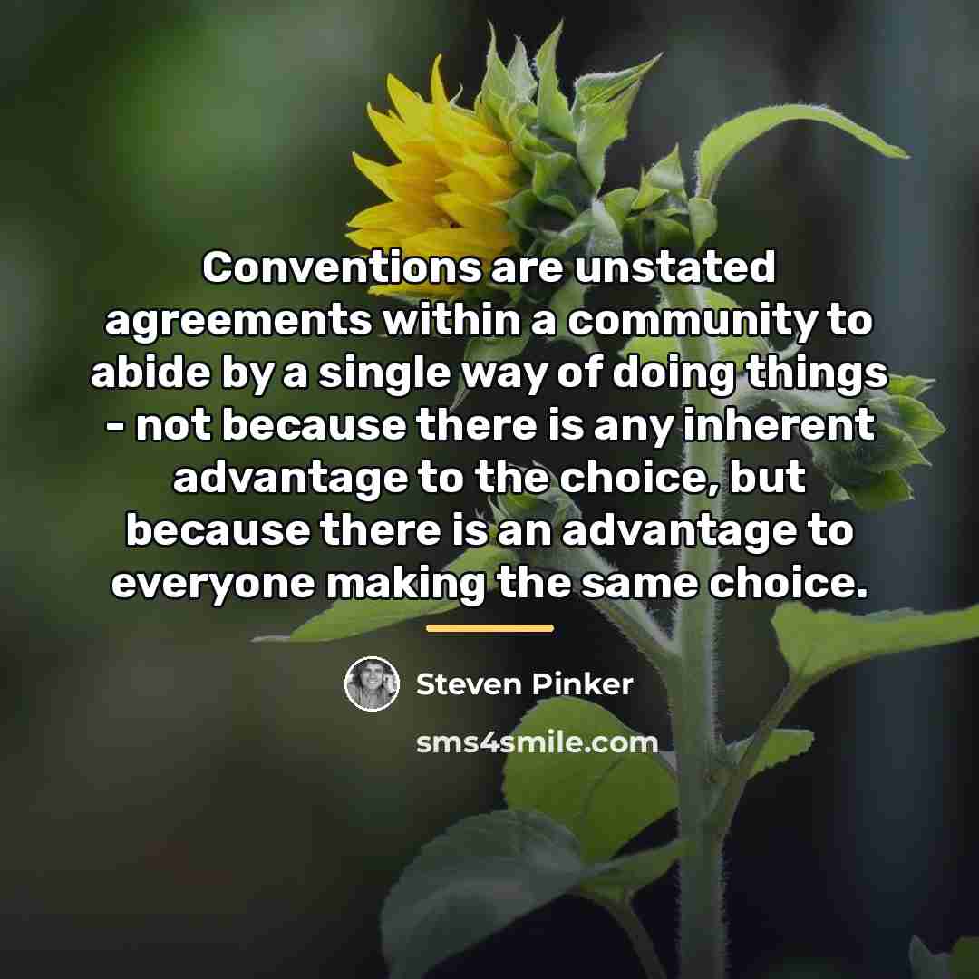 “Conventions are unstated agreements within a community to abide by…” quote by Steven Pinker