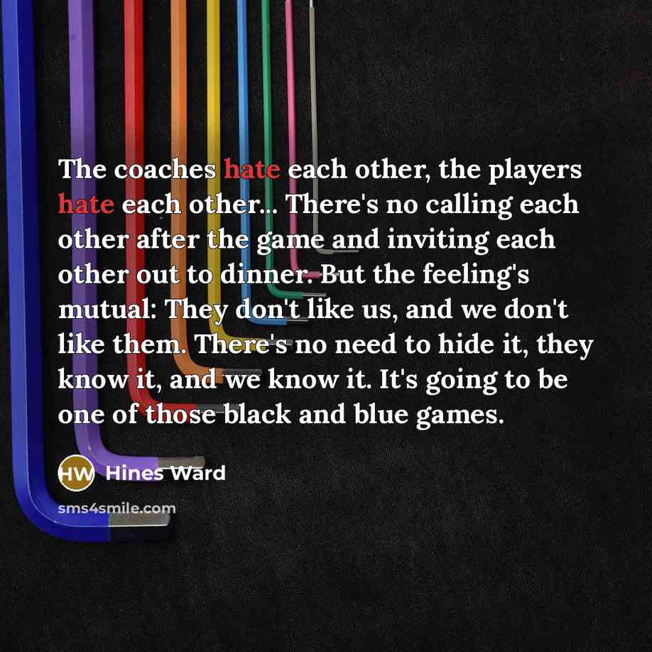“The coaches hate each other, the players hate each other...…” quote by Hines Ward
