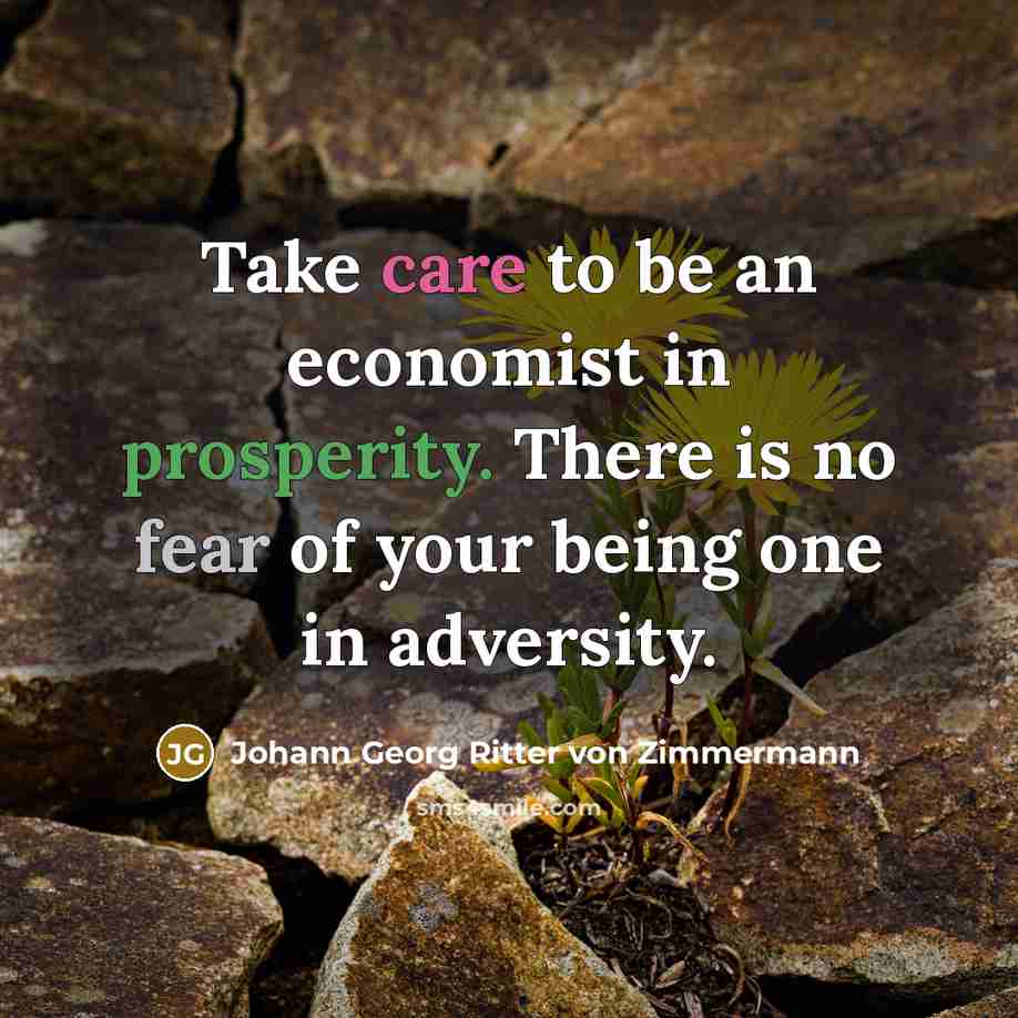 “Take care to be an economist in prosperity. There is…” quote by Johann Georg Ritter von Zimmermann