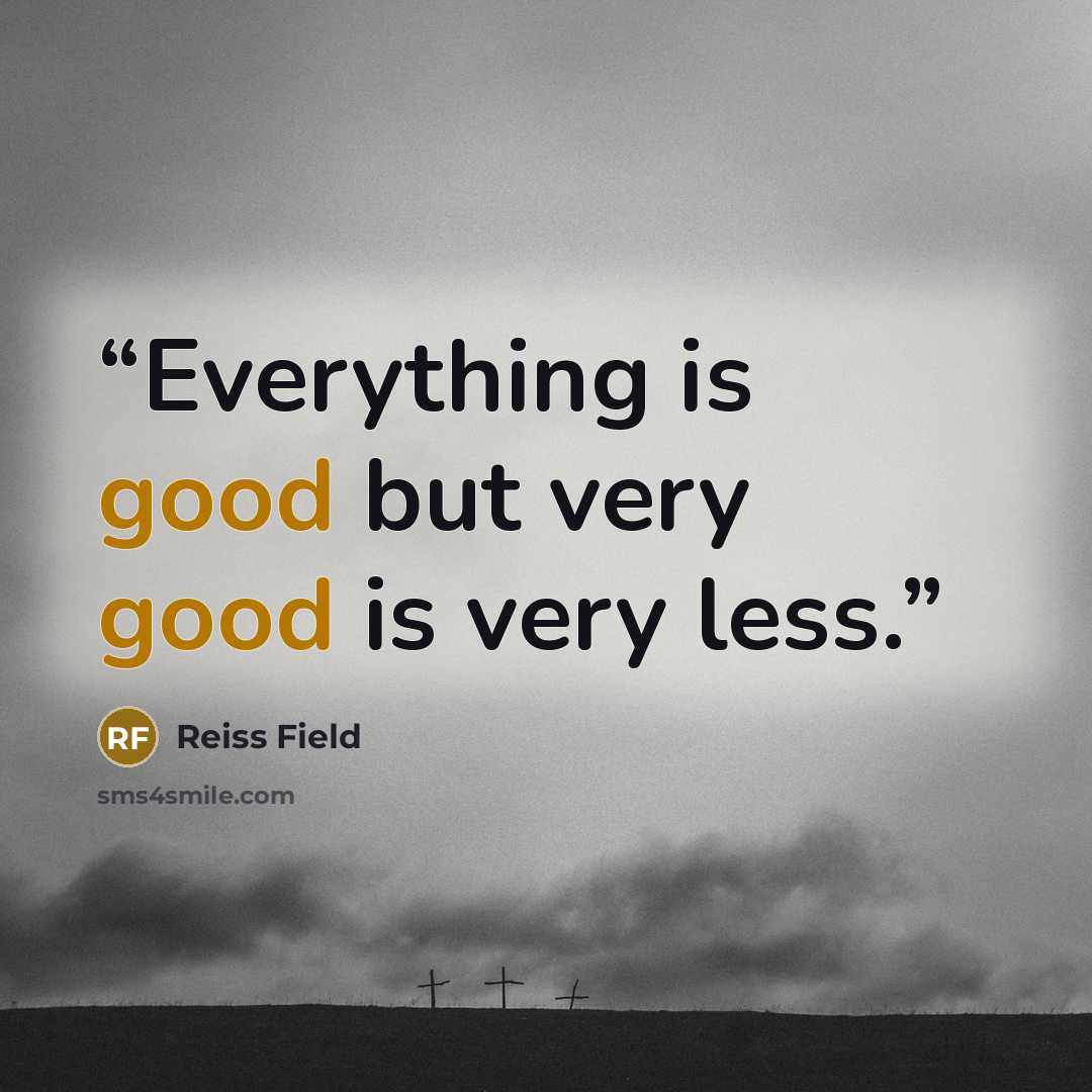 “Everything is good but very good is very less.” quote by Reiss Field