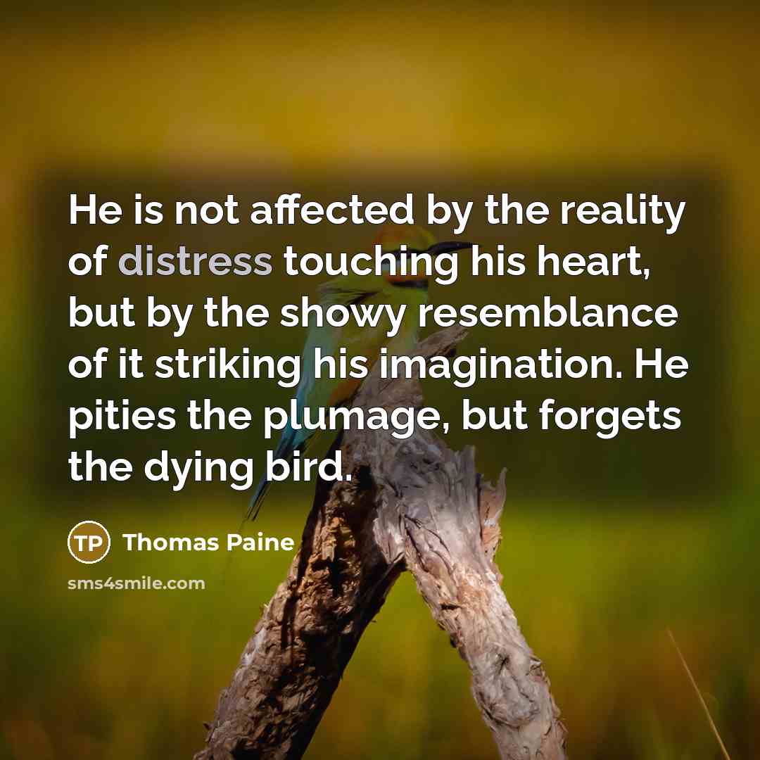 “He is not affected by the reality of distress touching…” quote by Thomas Paine