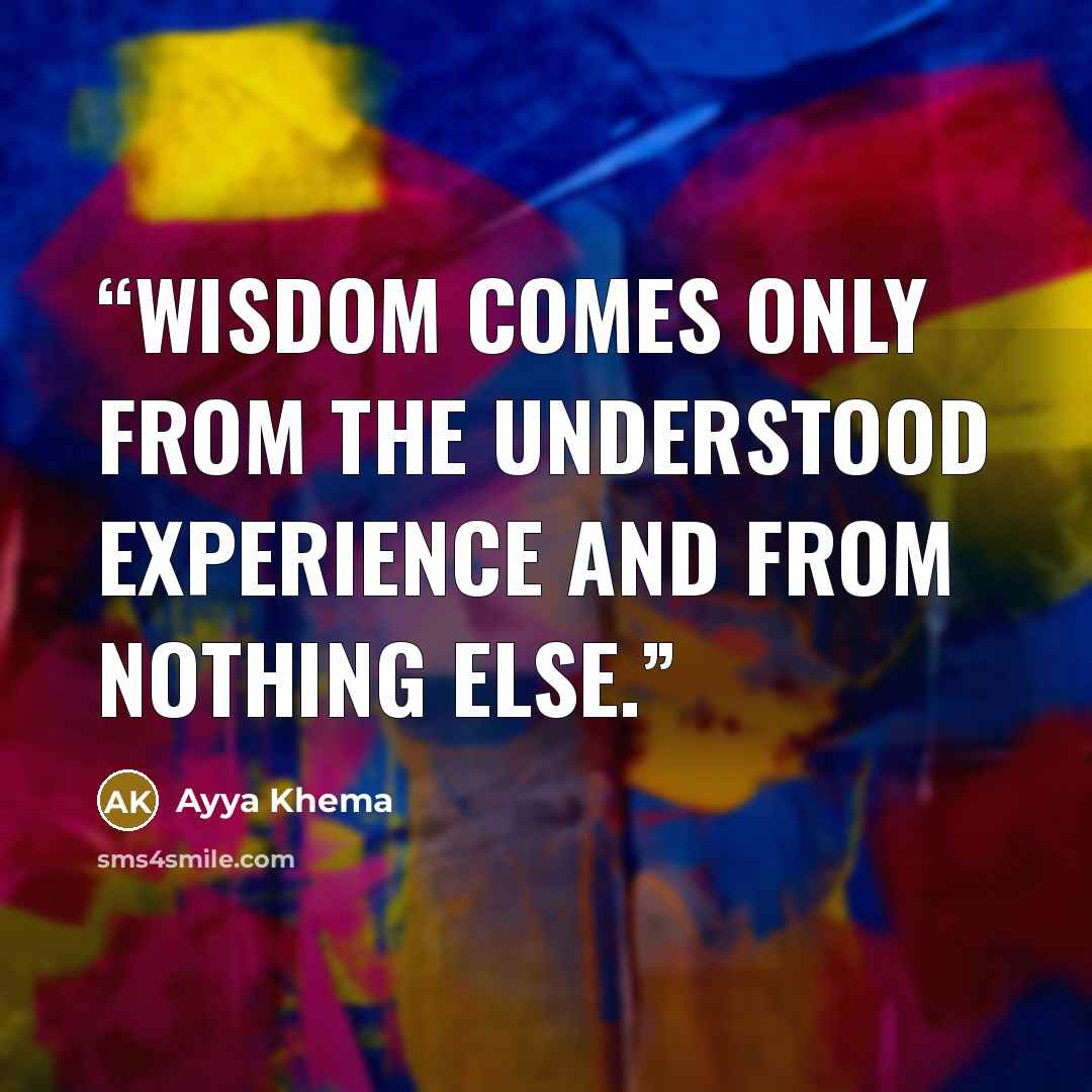 “Wisdom comes only from the understood experience and from nothing else.” quote by Ayya Khema