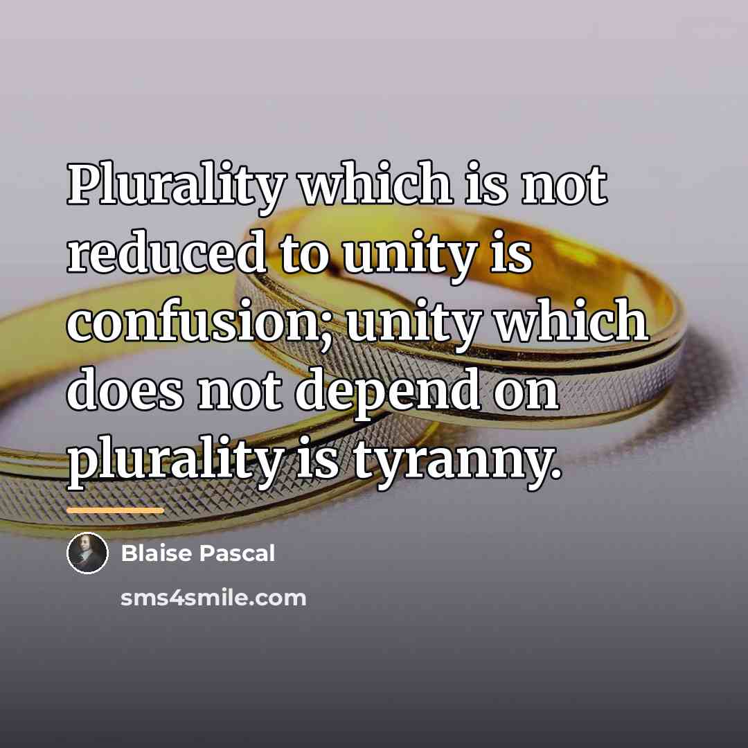 “Plurality which is not reduced to unity is confusion; unity…” quote by Blaise Pascal