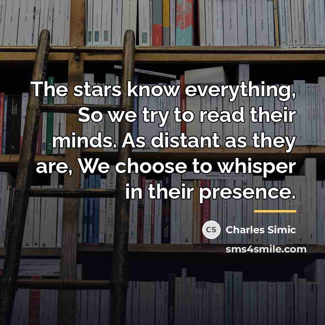 “The stars know everything, So we try to read their…” quote by Charles Simic
