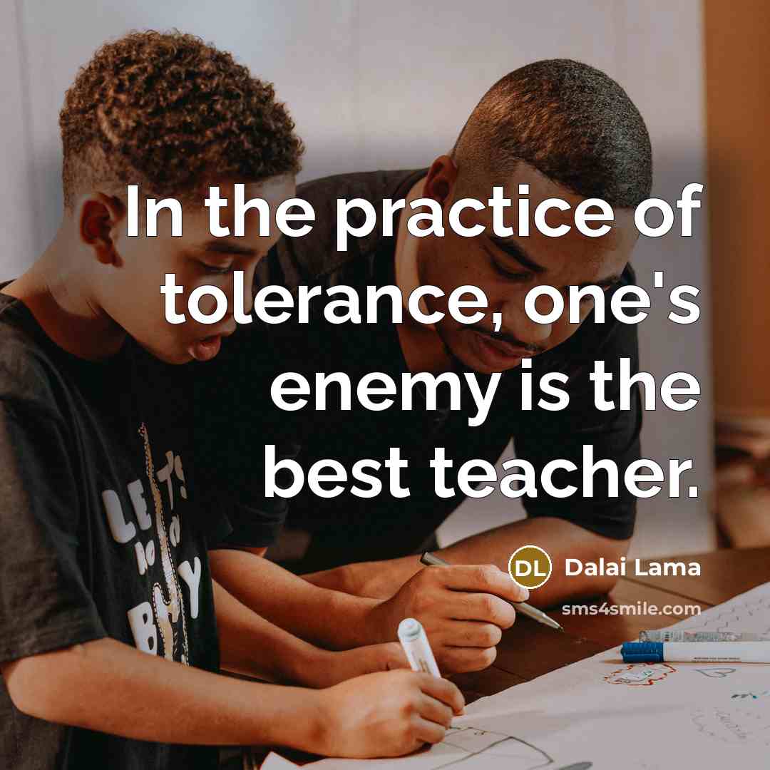 “In the practice of tolerance, one's enemy is the best teacher.” quote by Dalai Lama