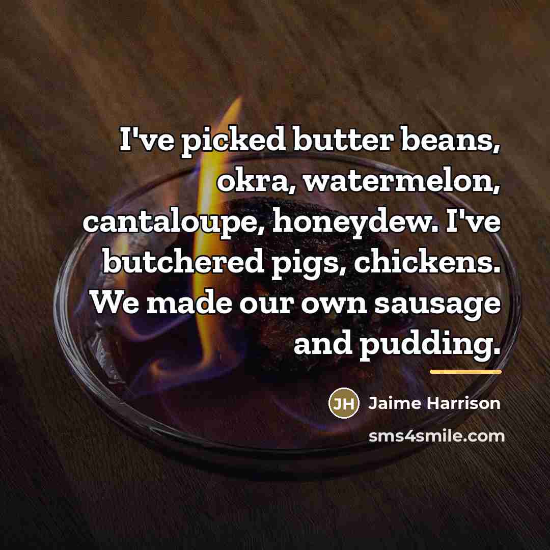 “I've picked butter beans, okra, watermelon, cantaloupe, honeydew. I've butchered…” quote by Jaime Harrison