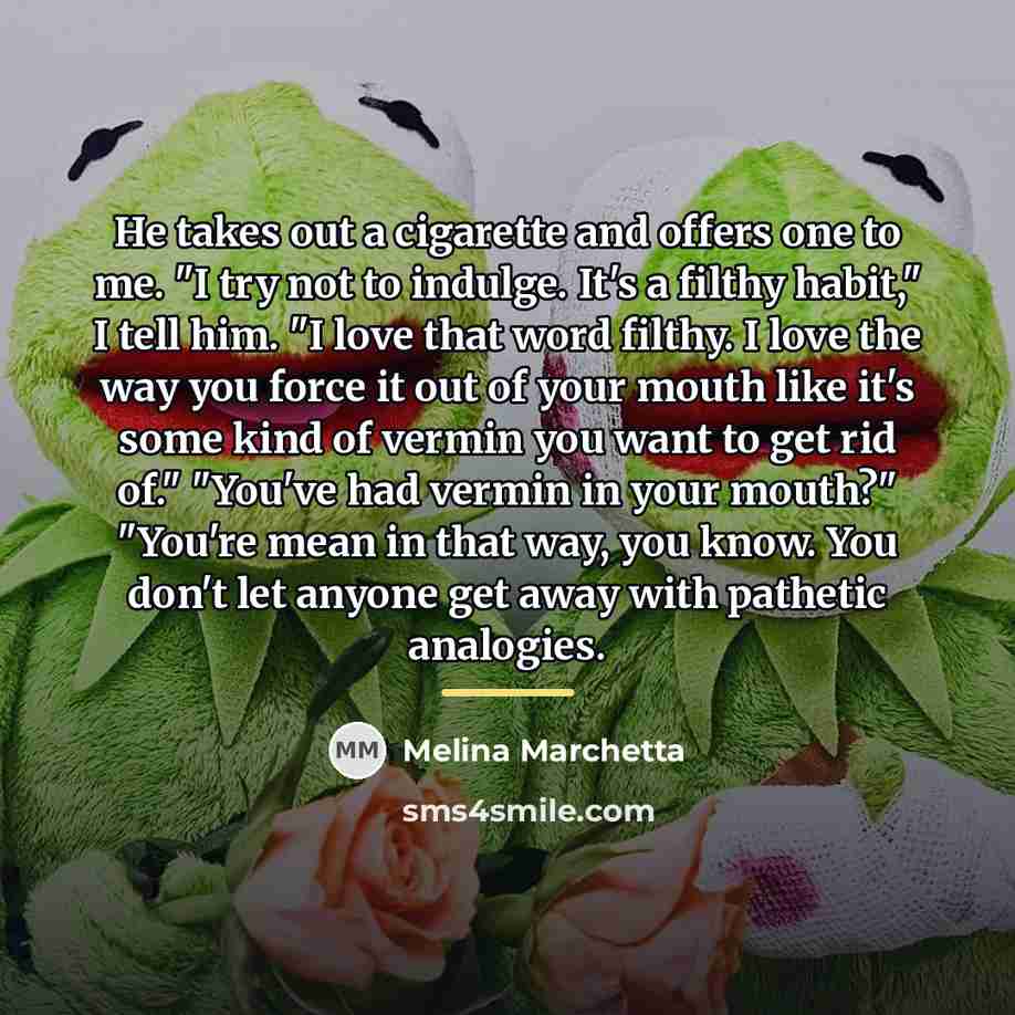 “He takes out a cigarette and offers one to me.…” quote by Melina Marchetta