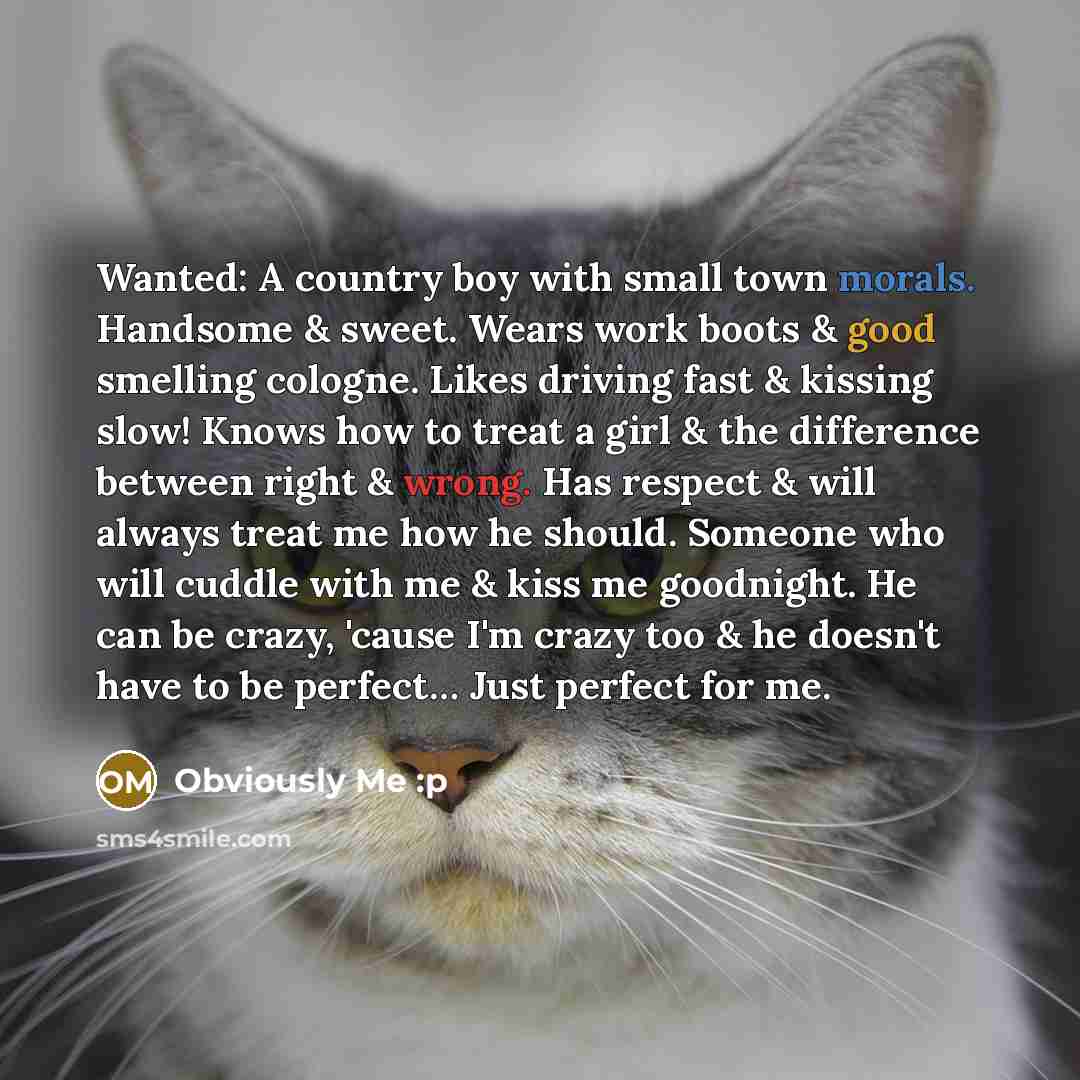 “Wanted: A country boy with small town morals. Handsome &…” quote by Obviously Me :p