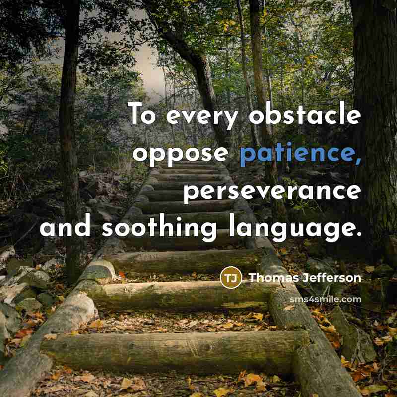 “To every obstacle oppose patience, perseverance and soothing language.…” quote by Thomas Jefferson