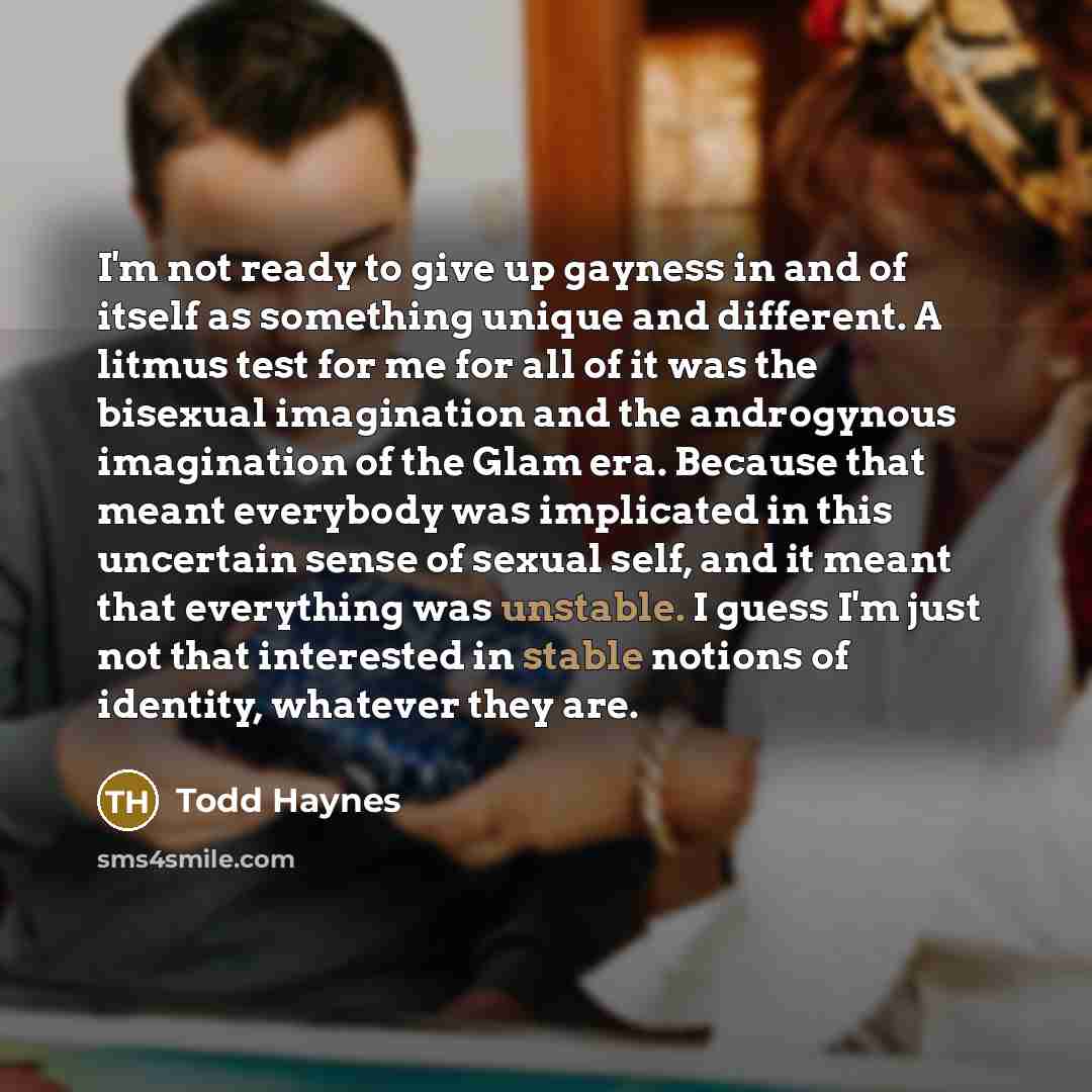 “I'm not ready to give up gayness in and of…” quote by Todd Haynes
