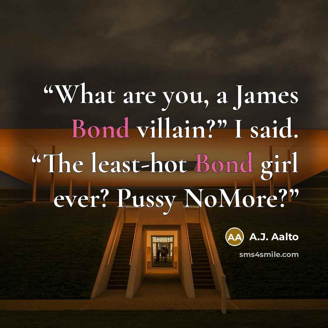 “What are you, a James Bond villain?” I said. “The least-hot Bond girl ever? Pussy NoMore?” quote by A.J. Aalto