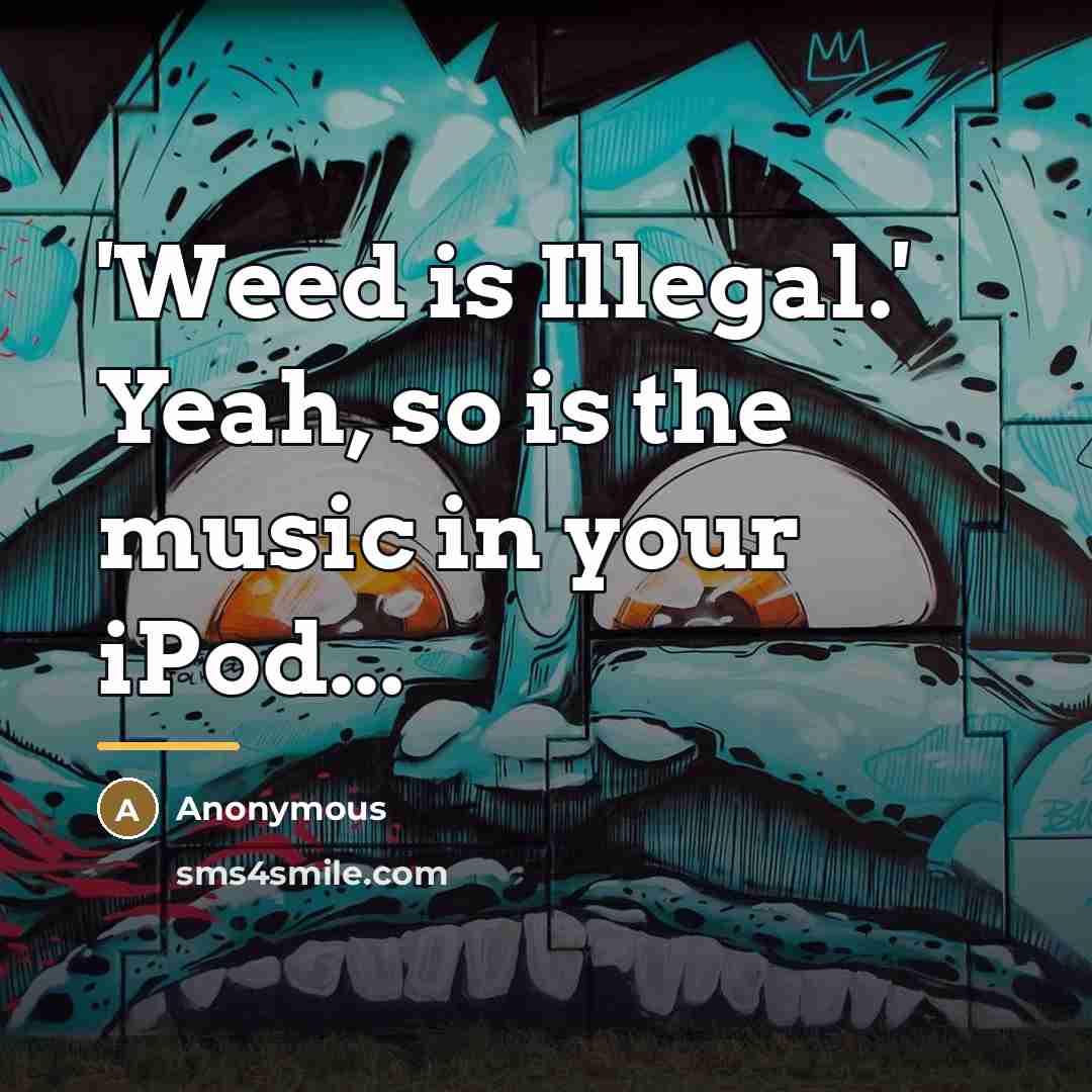 “'Weed is Illegal.' Yeah, so is the music in your…” quote by Anonymous