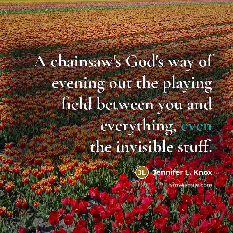 “A chainsaw's God's way of evening out the playing field…” quote by Jennifer L. Knox