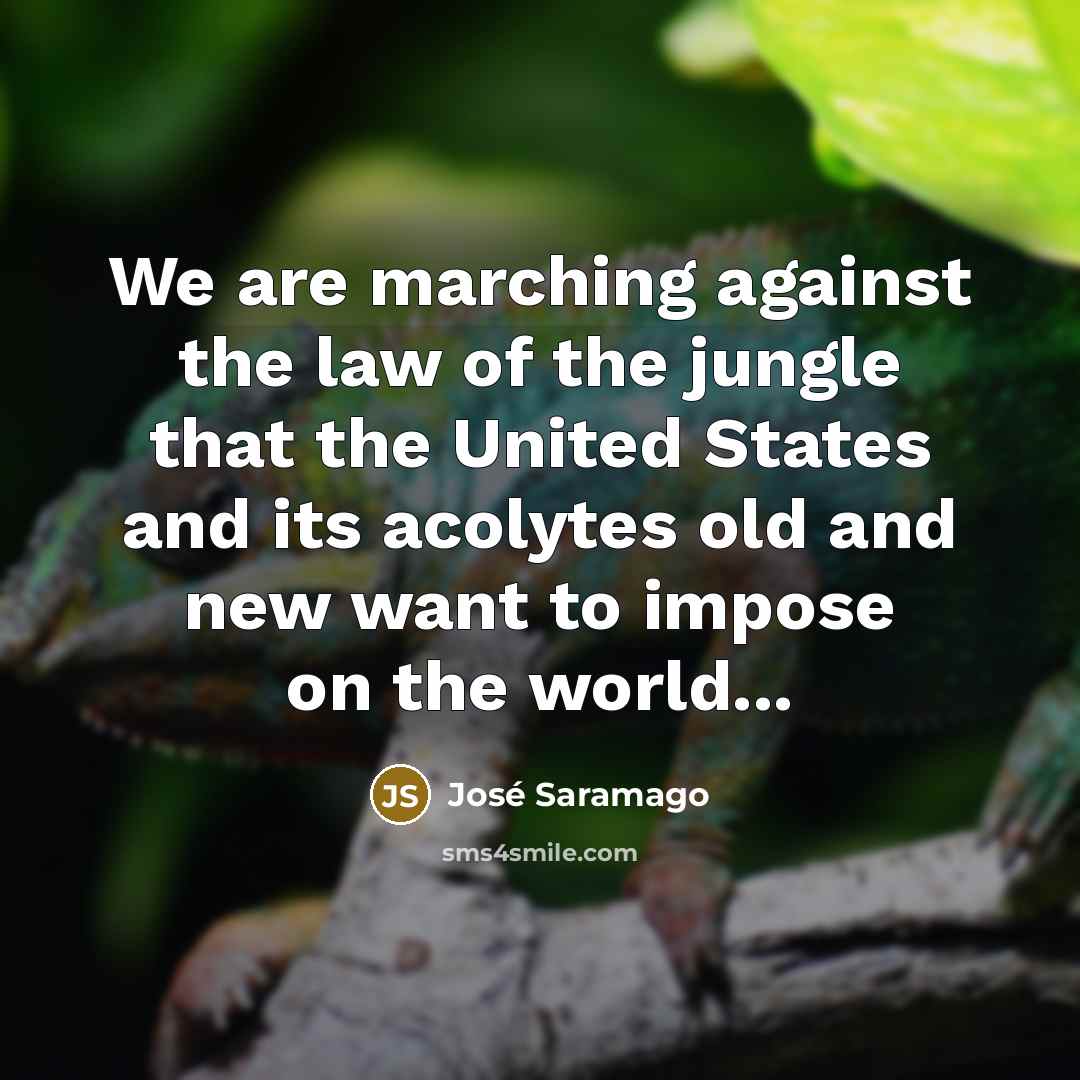“We are marching against the law of the jungle that…” quote by Jose Saramago