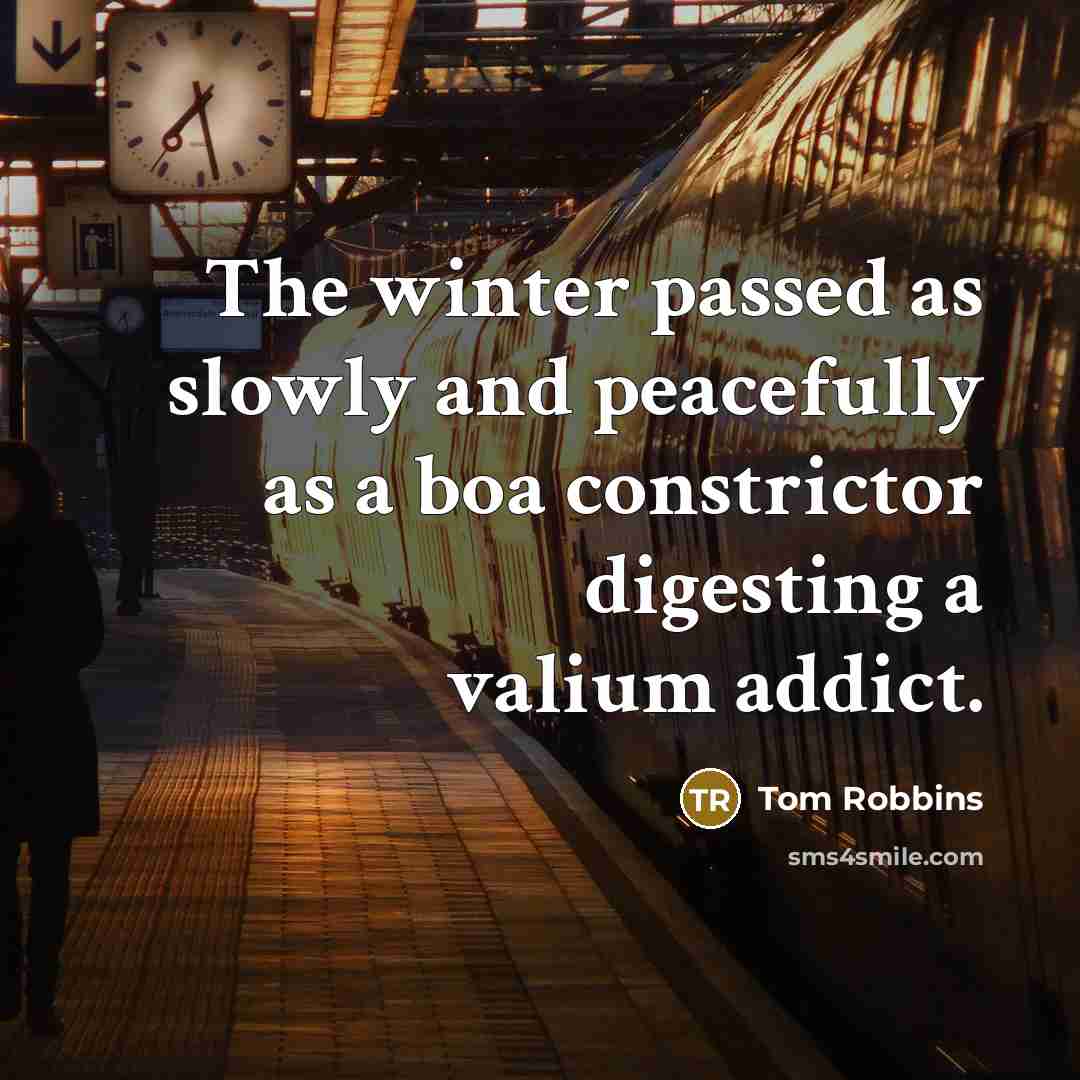 “The winter passed as slowly and peacefully as a boa…” quote by Tom Robbins