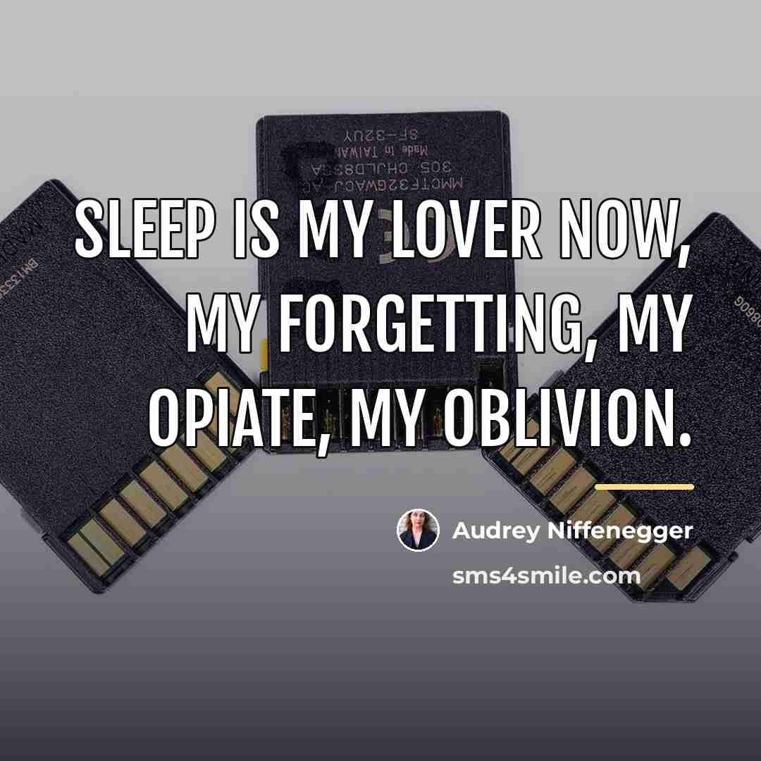 “Sleep is my lover now, my forgetting, my opiate, my…” quote by Audrey Niffenegger