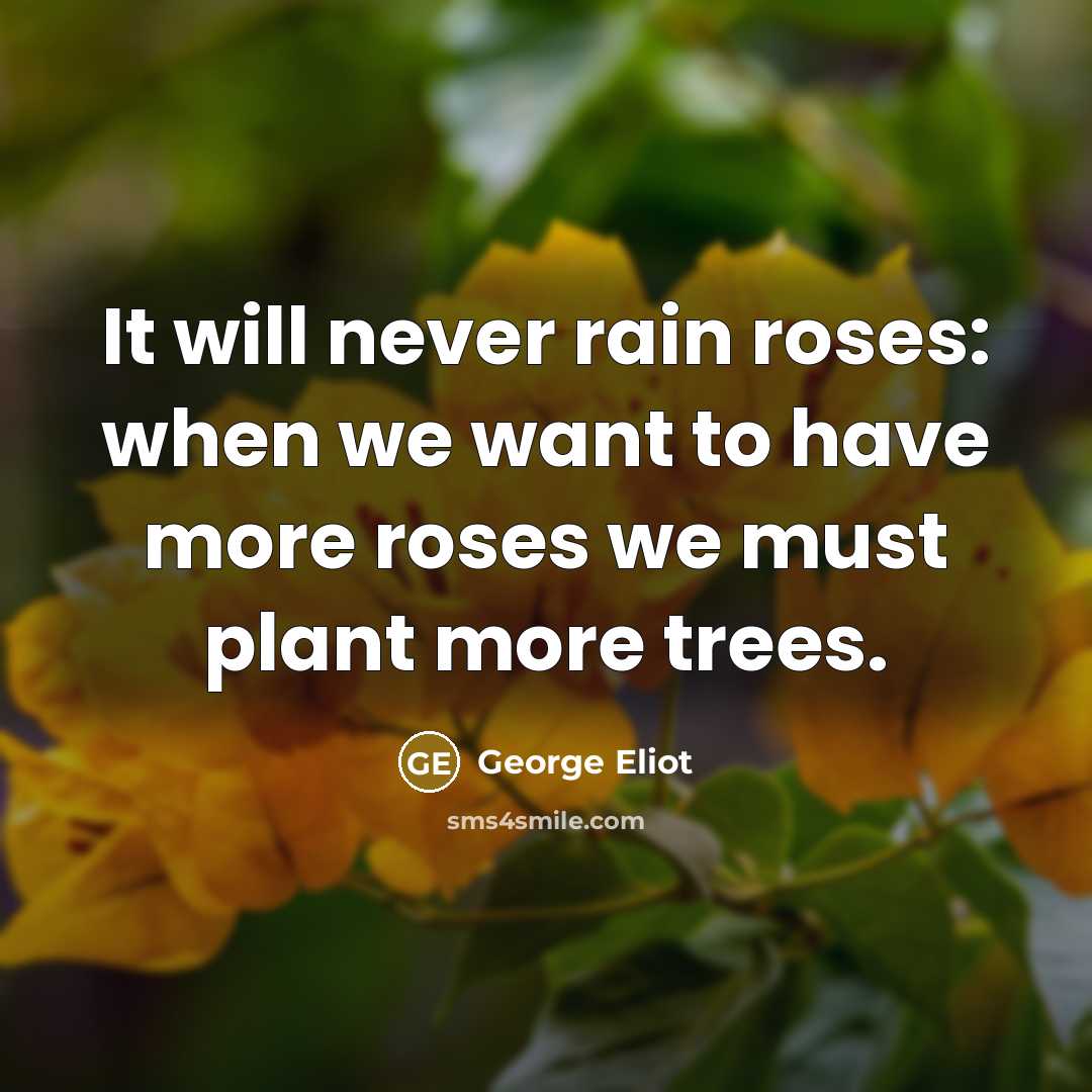 “It will never rain roses: when we want to have…” quote by George Eliot