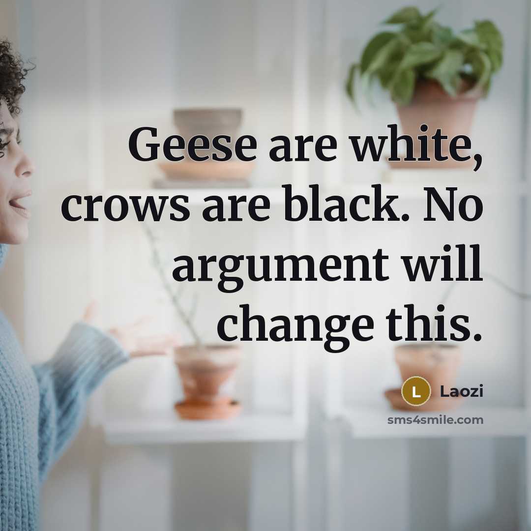 “Geese are white, crows are black. No argument will change…” quote by Laozi