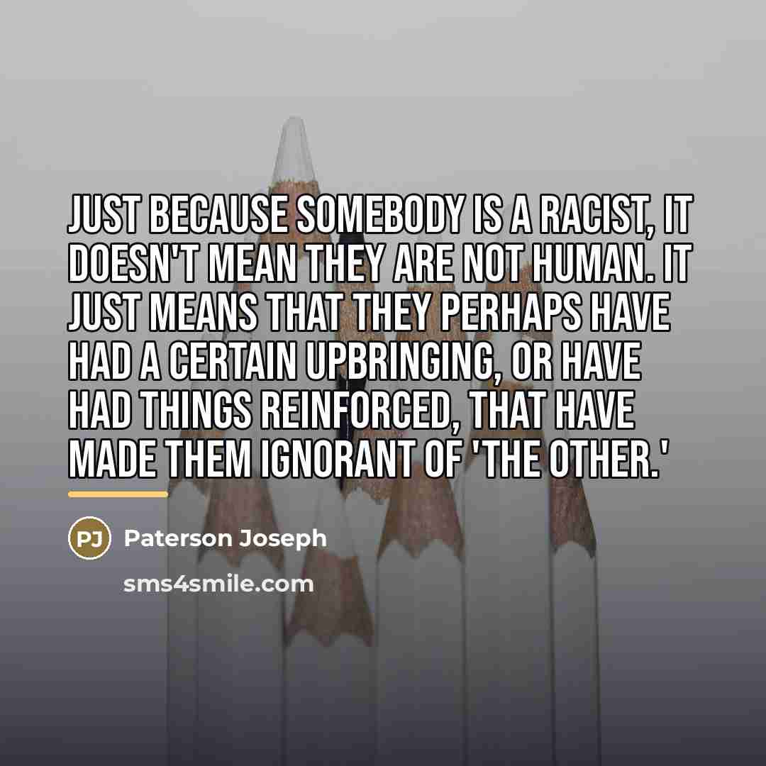 “Just because somebody is a racist, it doesn't mean they…” quote by Paterson Joseph