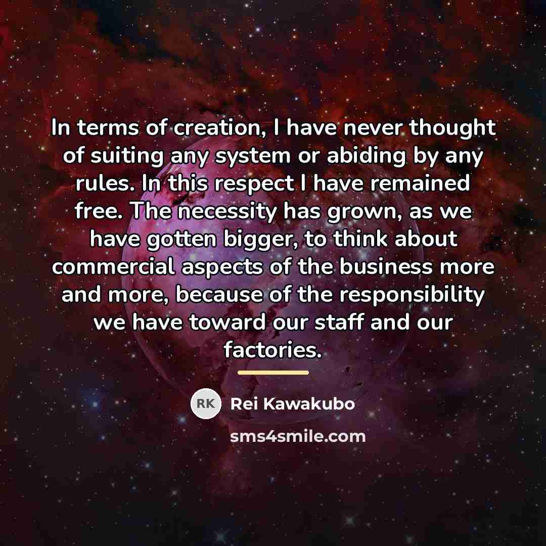 “In terms of creation, I have never thought of suiting…” quote by Rei Kawakubo