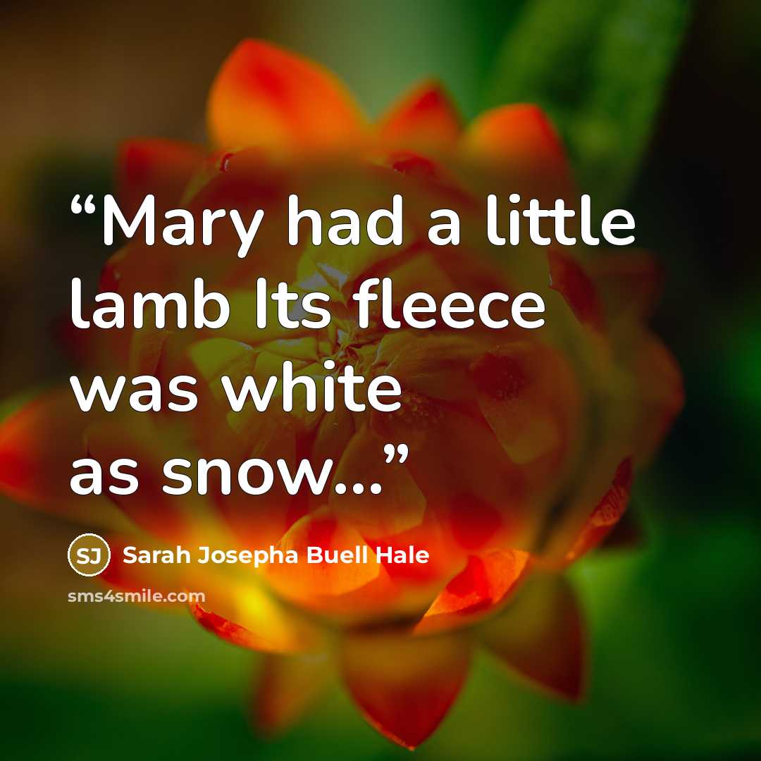“Mary had a little lamb Its fleece was white as snow...” quote by Sarah Josepha Buell Hale