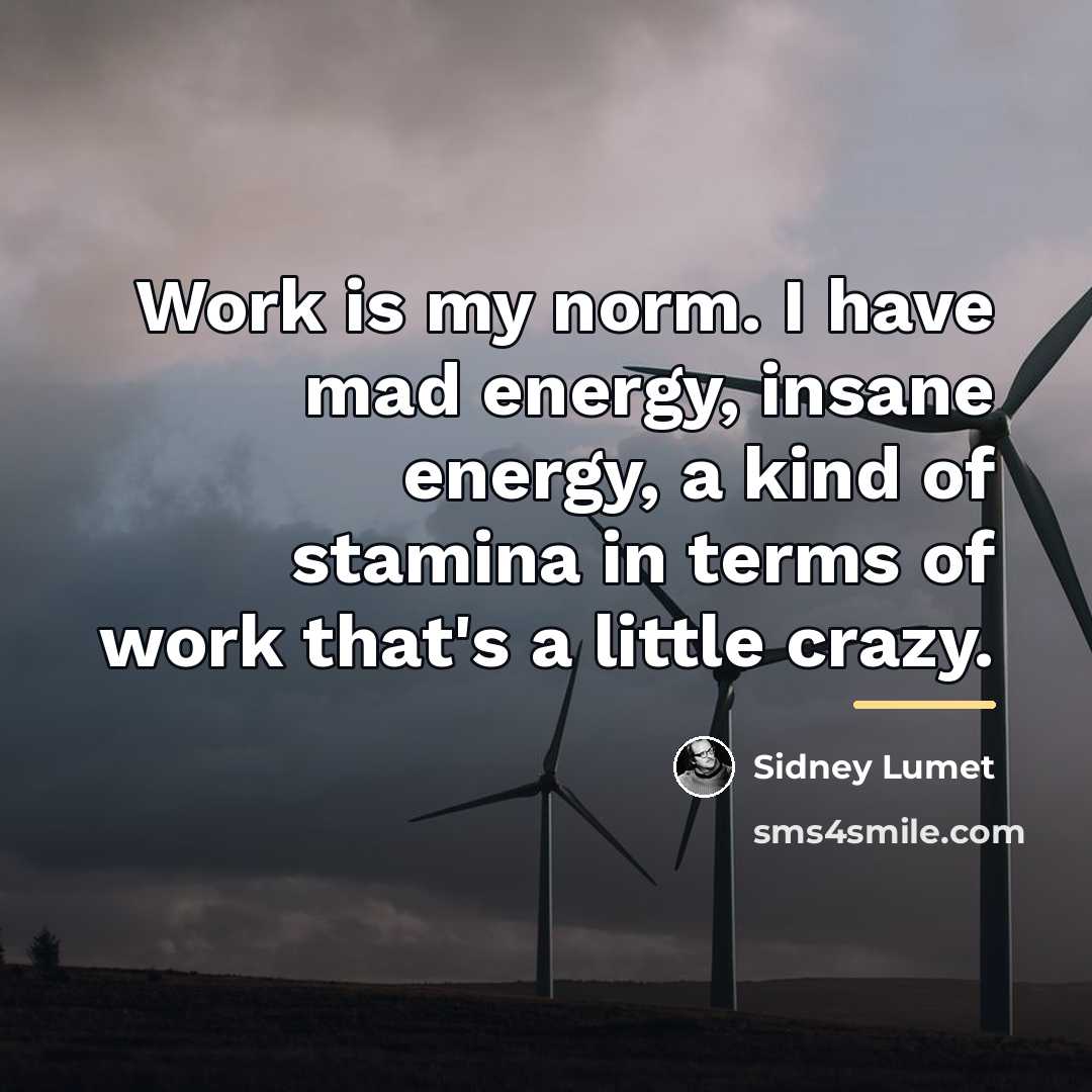 “Work is my norm. I have mad energy, insane energy,…” quote by Sidney Lumet