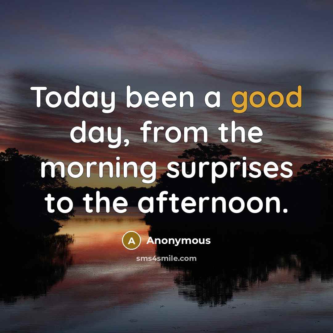 “Today been a good day, from the morning surprises to…” quote by Anonymous