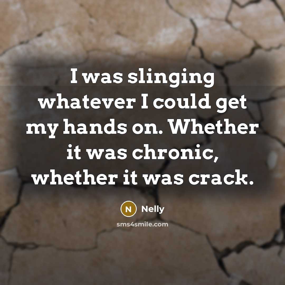 “I was slinging whatever I could get my hands on. Whether it was chronic, whether it was crack.” quote by Nelly