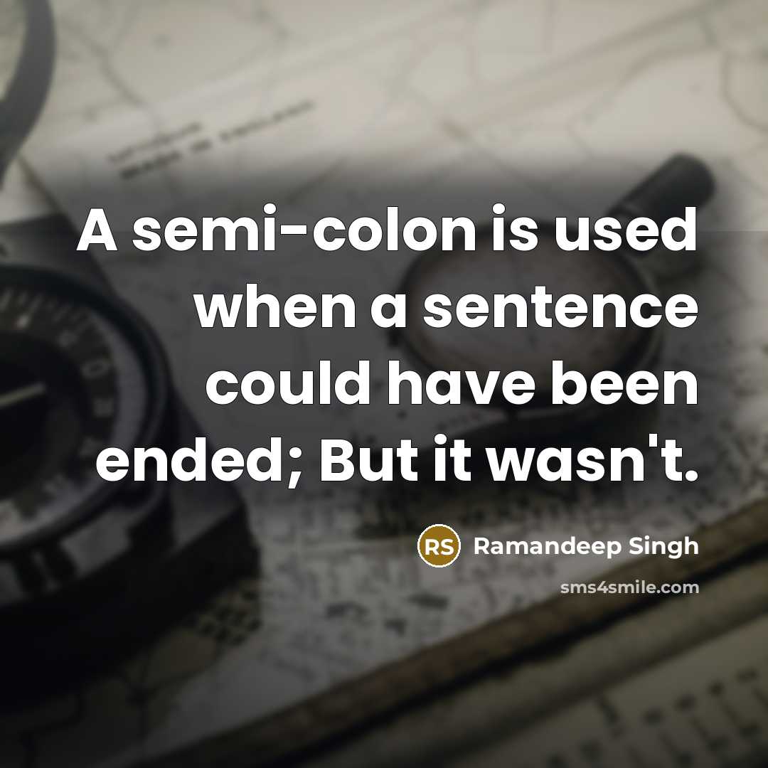 “A semi-colon is used when a sentence could have been ended; But it wasn't.” quote by Ramandeep Singh