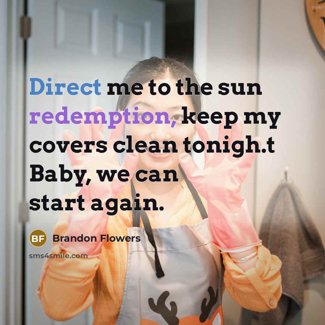 “Direct me to the sun redemption, keep my covers clean tonigh.t Baby, we can start again.” quote by Brandon Flowers