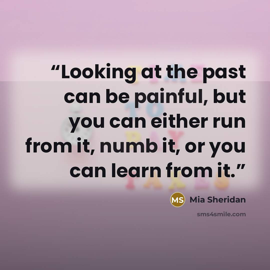 “Looking at the past can be painful, but you can either run from it, numb it, or you can learn from it.” quote by Mia Sheridan