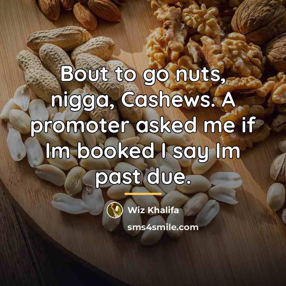“Bout to go nuts, nigga, Cashews. A promoter asked me…” quote by Wiz Khalifa