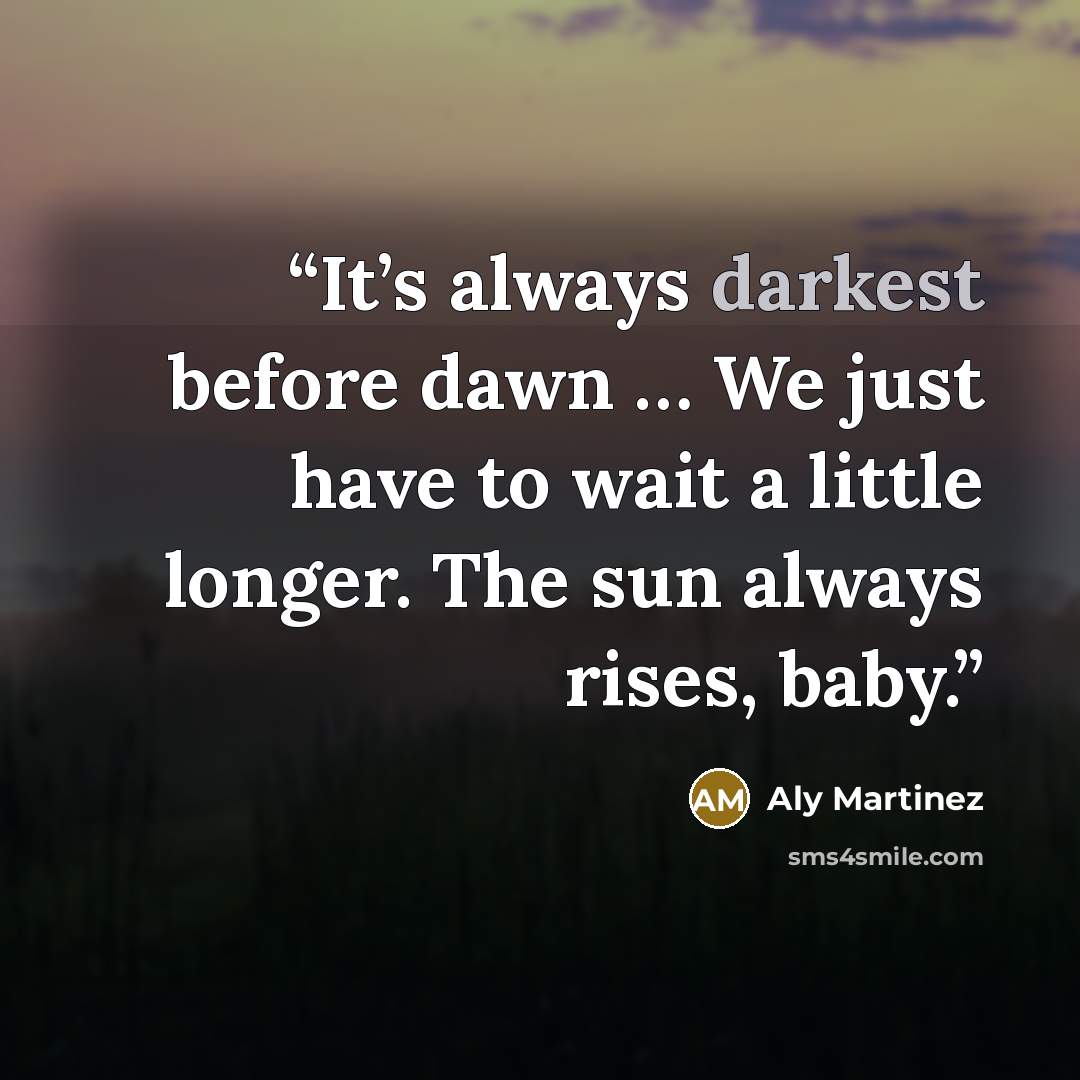 “It’s always darkest before dawn … We just have to wait a little longer. The sun always rises, baby.” quote by Aly Martinez
