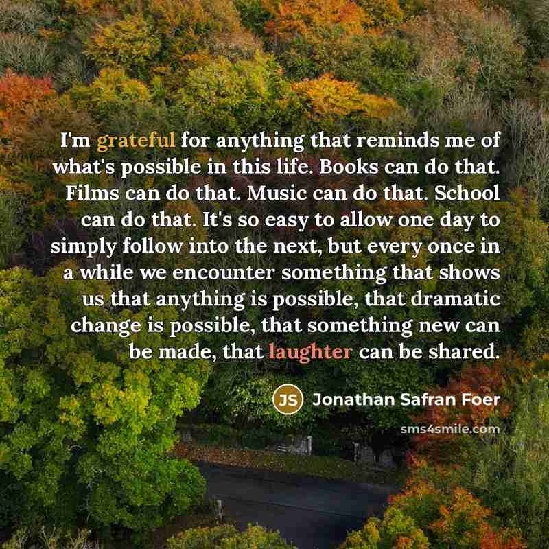 “I'm grateful for anything that reminds me of what's possible…” quote by Jonathan Safran Foer