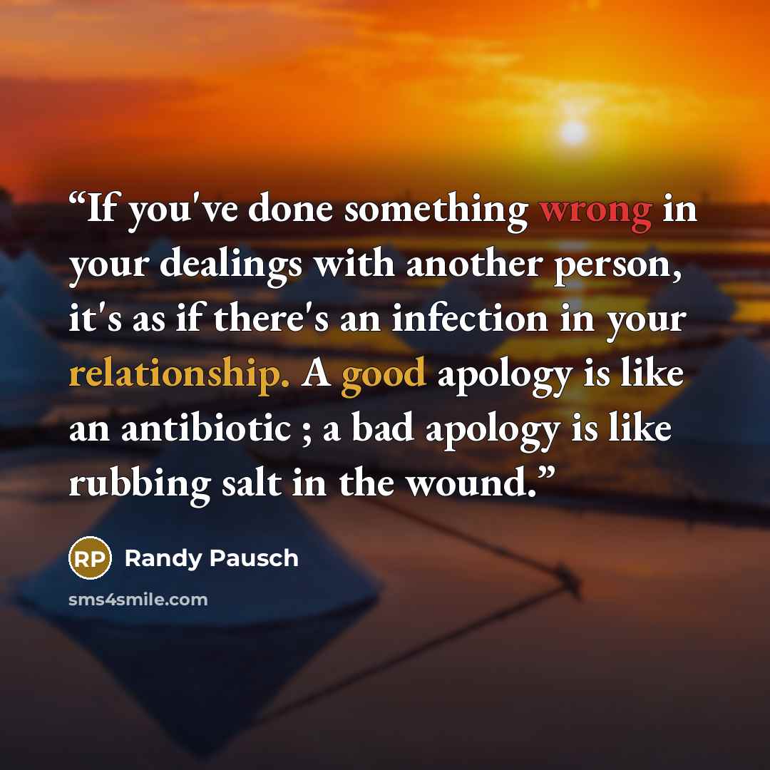 “If you've done something wrong in your dealings with another person, it's as if there's an infection in your relationship. A good apology is like an antibiotic ; a bad apology is like rubbing salt in the wound.” quote by Randy Pausch