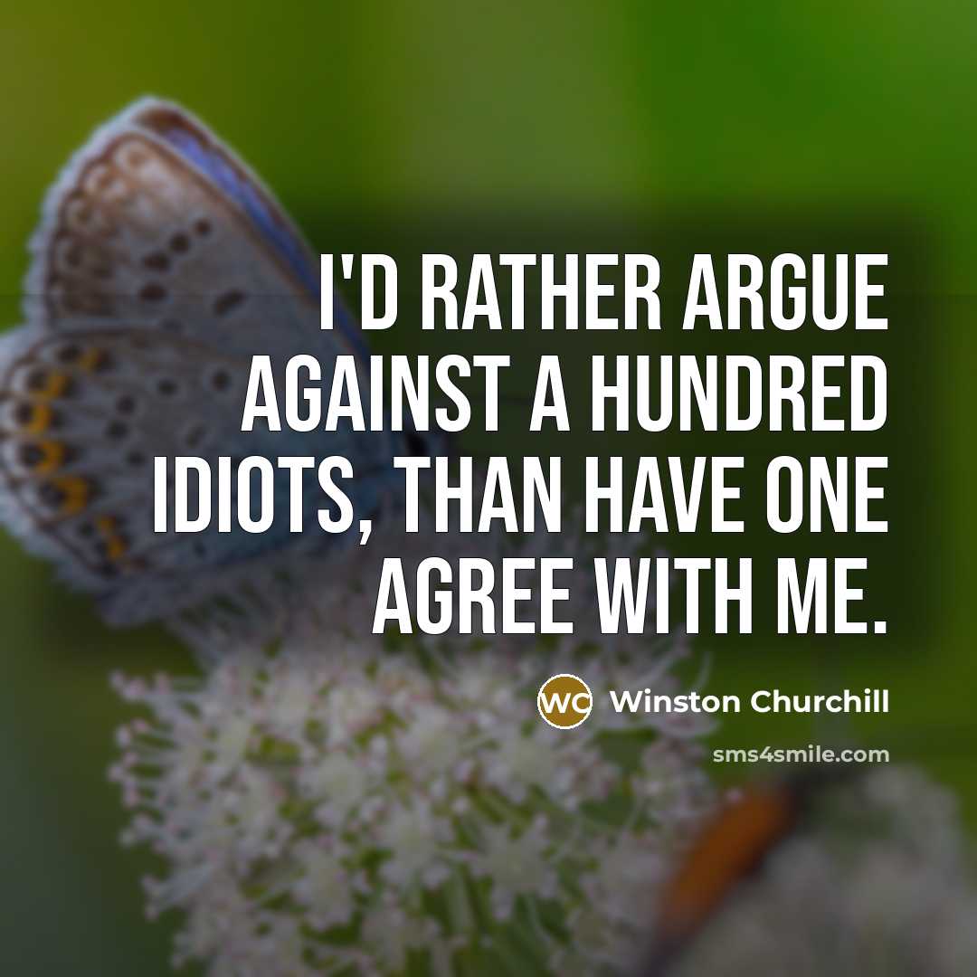 “I'd rather argue against a hundred idiots, than have one…” quote by Winston Churchill