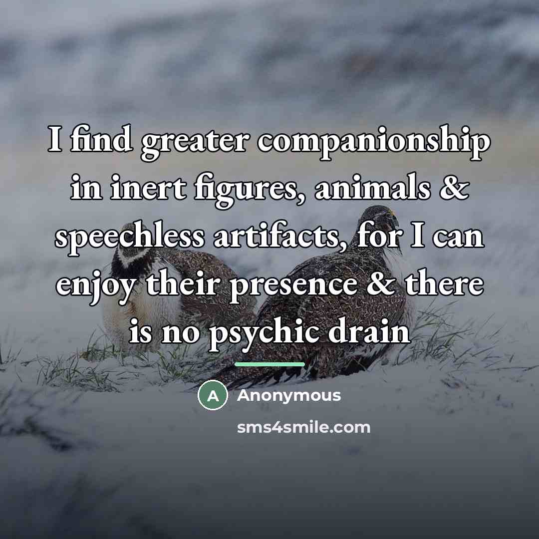 “I find greater companionship in inert figures, animals & speechless…” quote by Anonymous