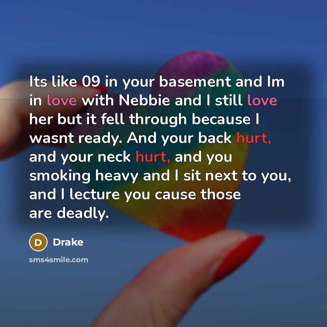 “Its like 09 in your basement and Im in love…” quote by Drake