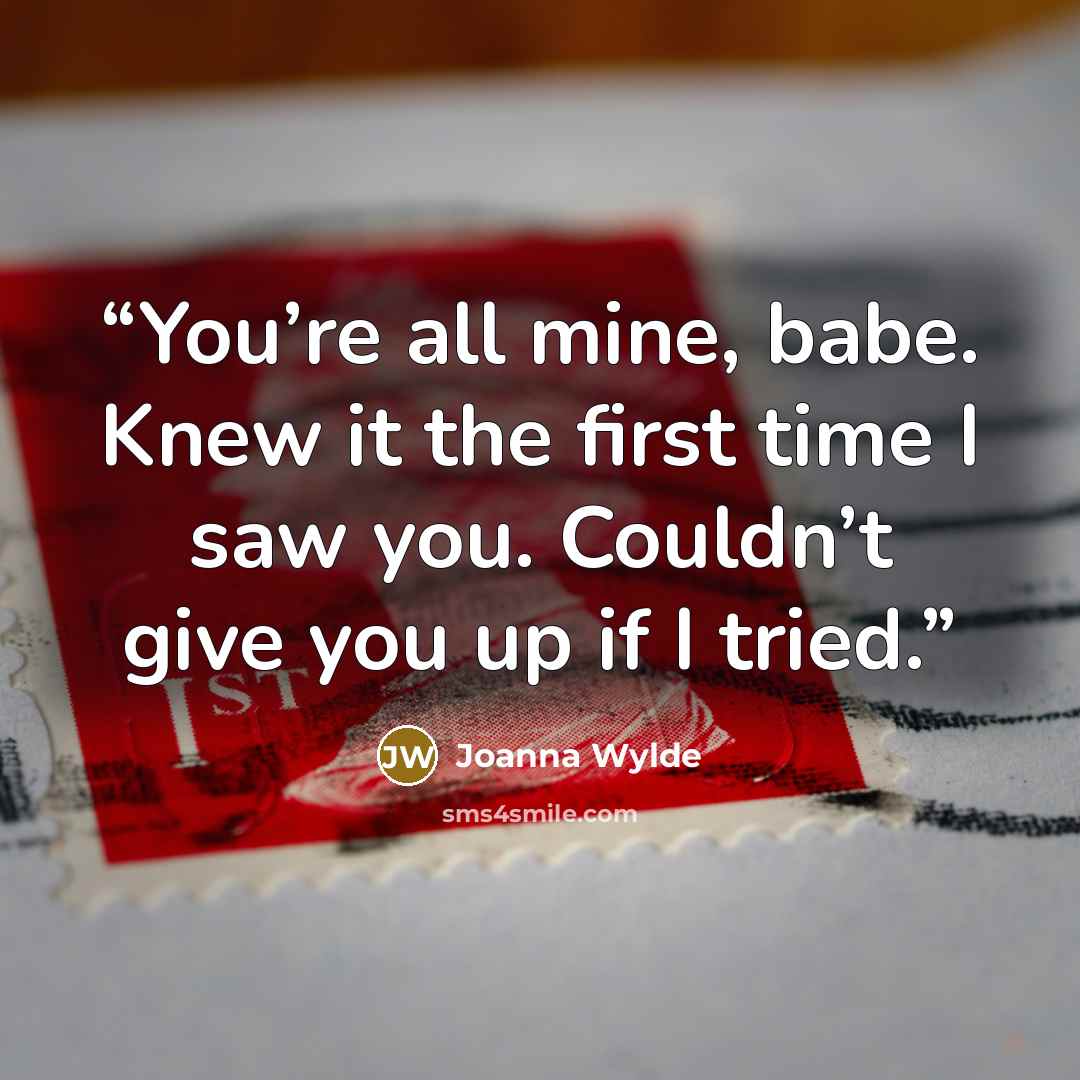 “You’re all mine, babe. Knew it the first time I saw you. Couldn’t give you up if I tried.” quote by Joanna Wylde