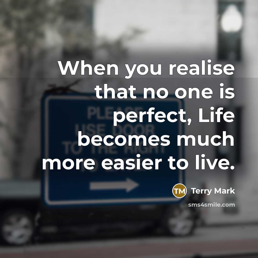“When you realise that no one is perfect, Life becomes much more easier to live.” quote by Terry Mark