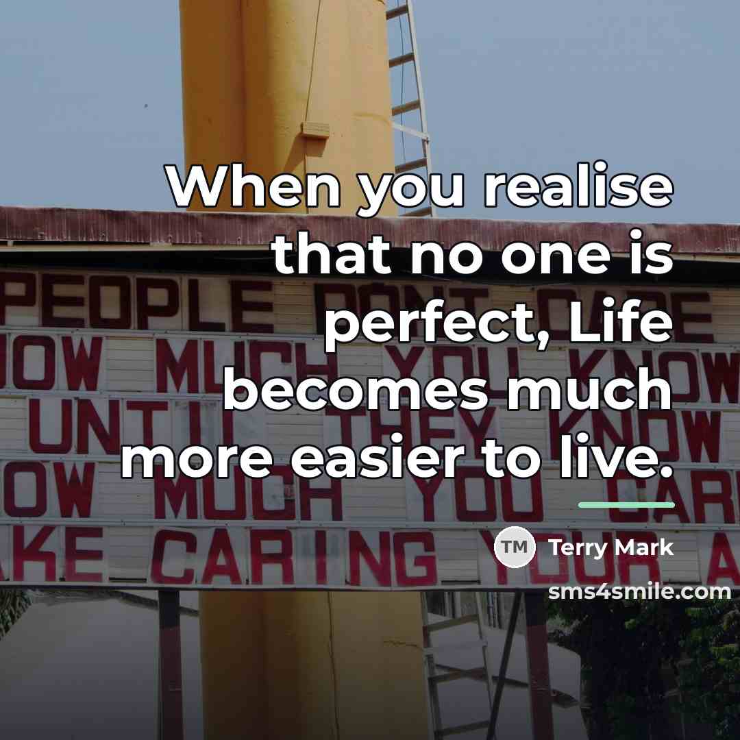 “When you realise that no one is perfect, Life becomes…” quote by Terry Mark