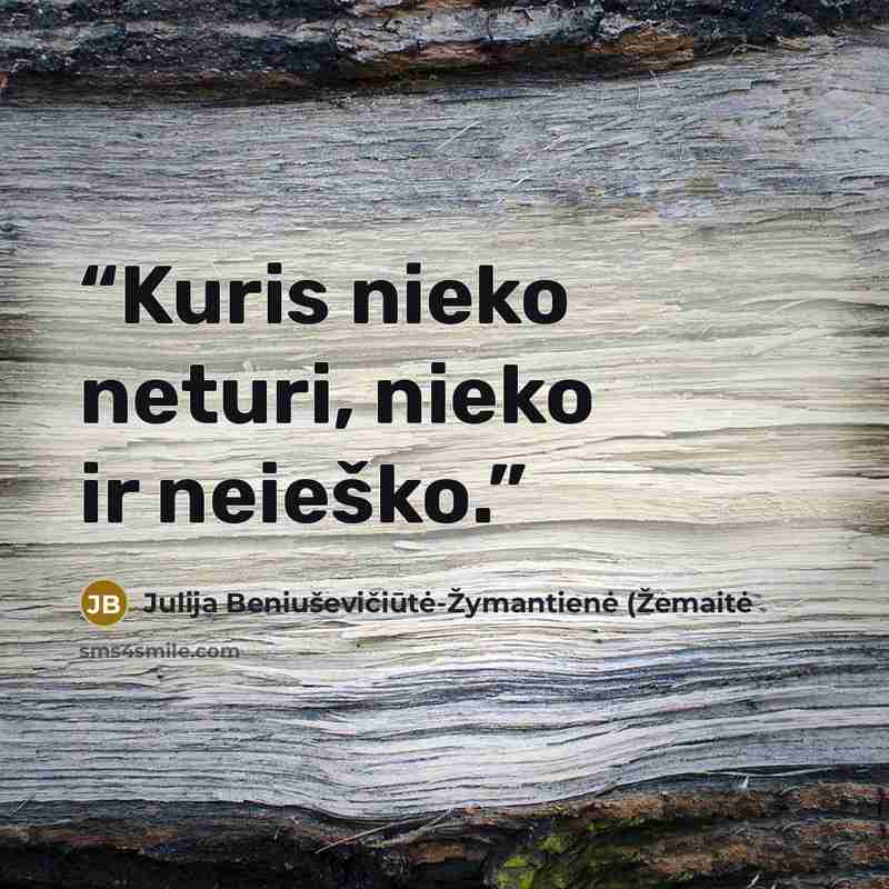“Kuris nieko neturi, nieko ir neieško.” quote by Julija Beniuševičiūtė-Žymantienė (Žemaitė