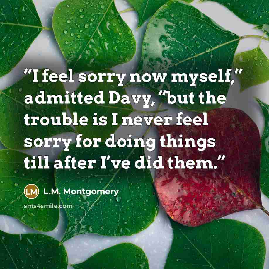 “I feel sorry now myself,” admitted Davy, “but the trouble is I never feel sorry for doing things till after I’ve did them.” quote by L.M. Montgomery